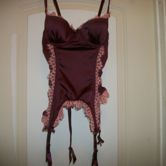BURG & PINK LACE PINUP STEAMPUNK CORSET VIC S 36 B